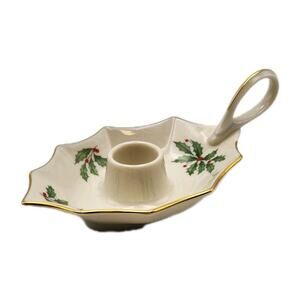 Lenox Holiday Dimension Leaf Candle Holder Porcelain Christmas Holly Berry USA